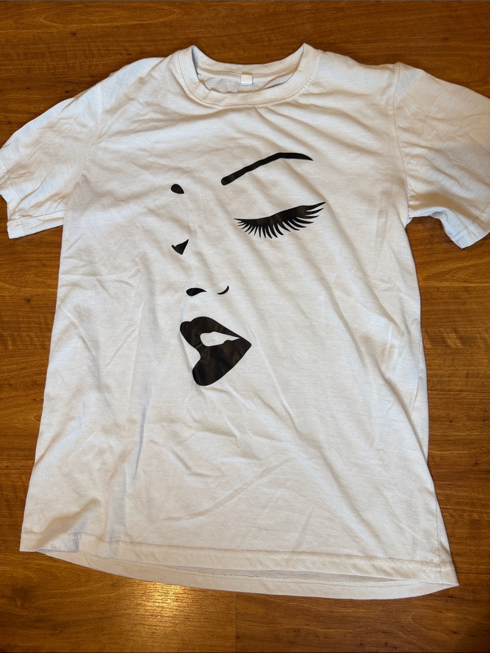White Makeup Face Graphic Tee with Black Accent